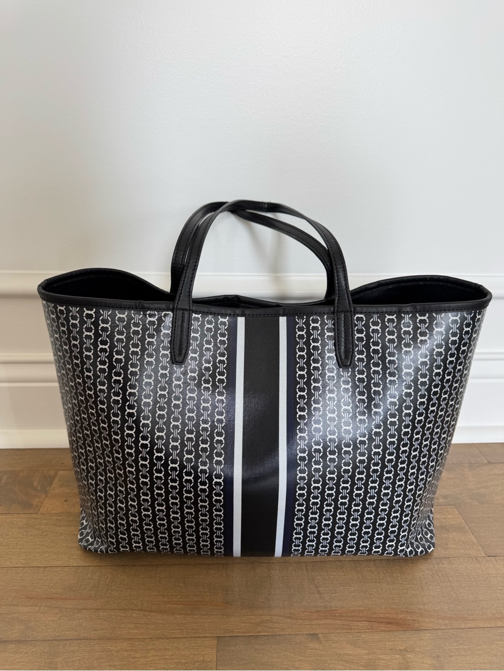 Tory Burch Large Gemini Link Tote Black Coated Canvas Shoulder Bag - Picture 3 of 9